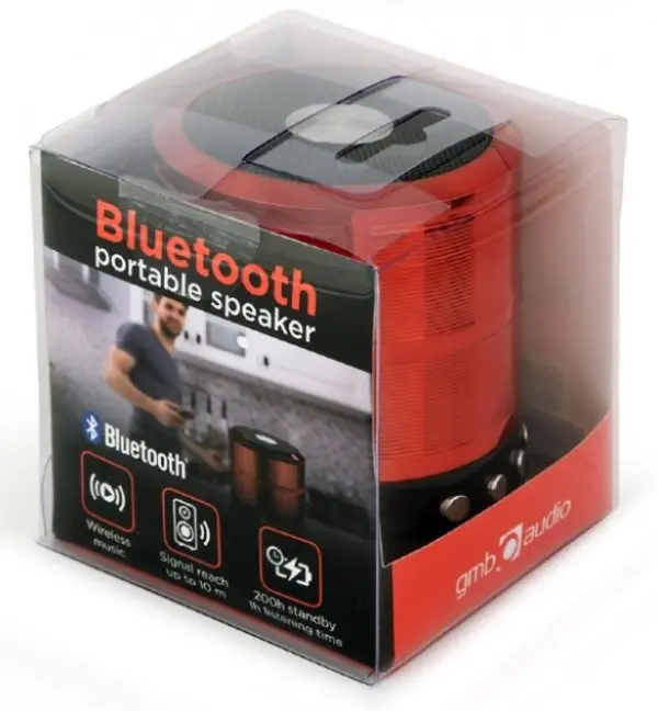 SPK-BT-08-R Gembird Portable Bluetooth speaker +handsfree 3W, FM,  microSD, AUX, red