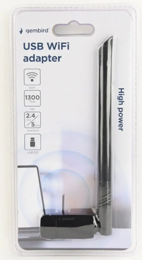 WNP-UA1300P-01 * Gembird USB 3.0 wireless adapter AC1300,Dual Band,5dBi, 400Mbps-2,4GHz,867Mbps-5GHz