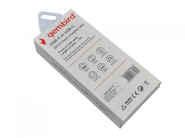 CCP-AMCM-AMCM-1.8M** Gembird USB 2.0 Type-C to Type-C cable (AM/CM), QC3.0, 1.8m WHITE (151)