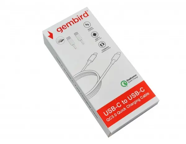 CCP-AMCM-AMCM-1.8M** Gembird USB 2.0 Type-C to Type-C cable (AM/CM), QC3.0, 1.8m WHITE (151)