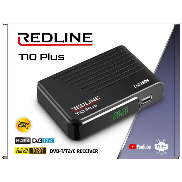 DVB-T/T2/C ** REDLINE T10 Plus, SET TOP BOX USB/HDMI/Scart, Full HD, H.264 (alt GMB-T2-404 1409)