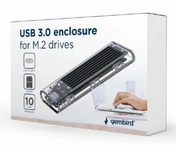 EE2280-U3C-02 Gembird Kuciste za M.2 SSD memoriju NVMe USB3.1 transparentni