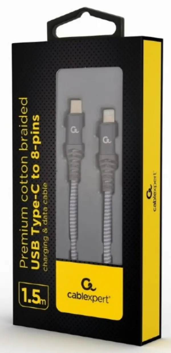 CC-USB2B-CM8PM-1.5M Gembird Premium cotton braided USB Type-C to 8-pins charging