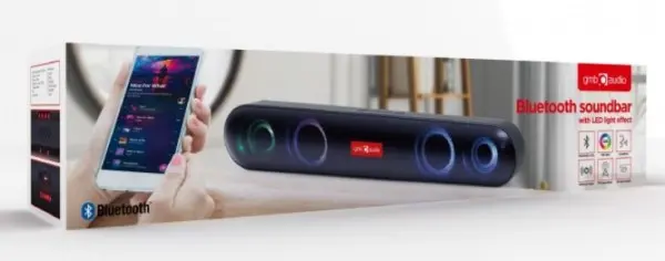 SPK-BT-BAR400L Gembird LED Bluetooth speaker soundbar 2x5W FM, USB, SD, AUX, mikrofon, black