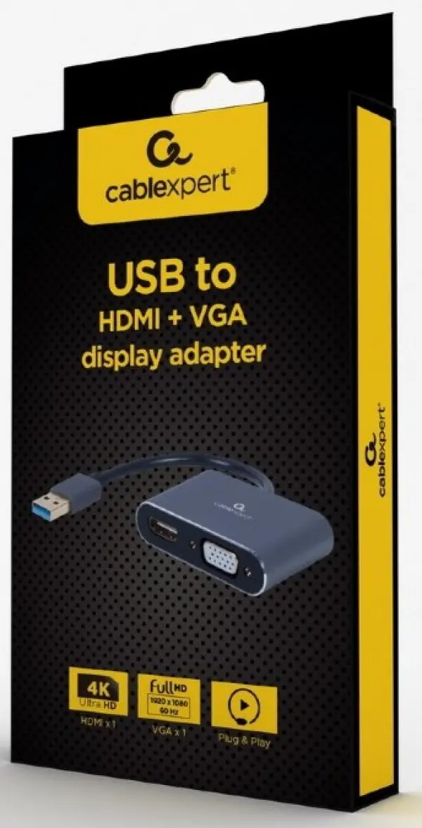 A-USB3-HDMIVGA-01 Gembird USB to HDMI + VGA display adapter, space grey