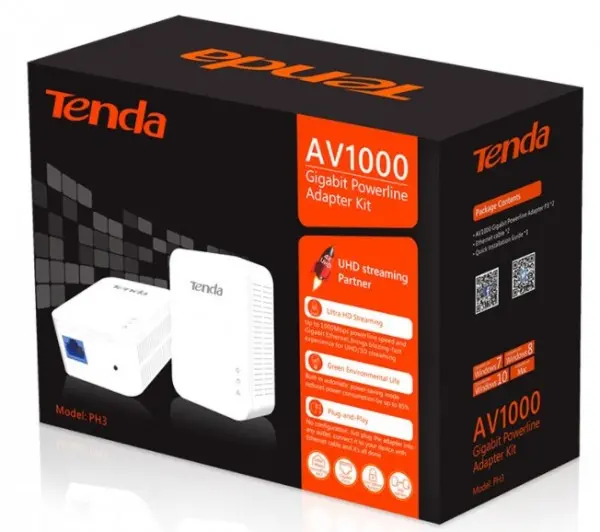 Tenda PH3 KIT Gigabit Powerline Network Adapter HomePlug AV1000, 1000Mbps, PAKOVANJE 2Kom