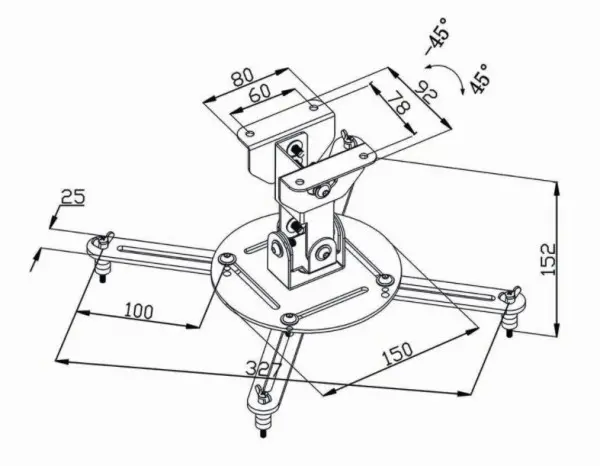 PJCM100BK univerzalni plafonski nosac za projektor, rotirajuci + tilt 90