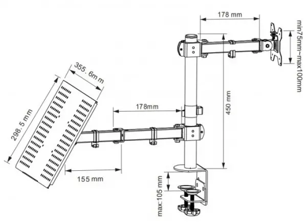 MA-DA-02 Gembird Podesivi stoni drzac za monitor,tilt, 12-27 max.7kg + laptop 
