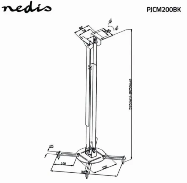 PJCM200BK univerzalni plafonski nosac za projektor rotirajuci + tilt 90, 550-100