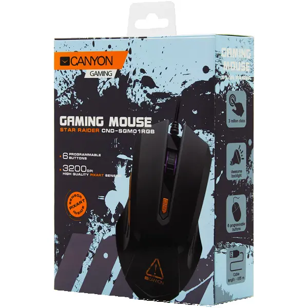 Optical Gaming Mouse with 6 programmable buttons, Pixart optical sensor, 4 levels of DPI and up to 3200, 3 million times key life, 1.65m PV