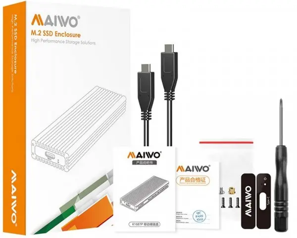 MAIWO Externo Kućište USB 3.2 za NVMe i SATA M.2 SSD, sa USB 3.1 tip C kablom  K1687P2