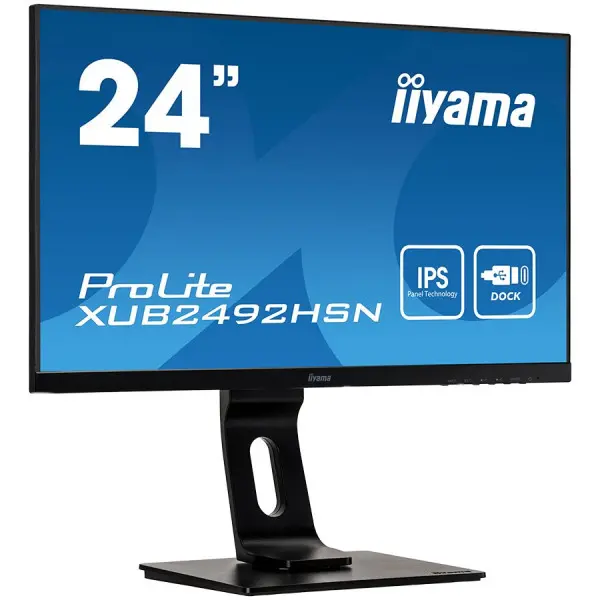 IIYAMA Monitor LED USB-C RJ45 XUB2492HSN-B1 23.8'' IPS Ergo HAS Pivot, Speakers and headphones, 16:9, 250 cdm˛, 1000:1, 4ms, HDMI, DP, 2xUSB