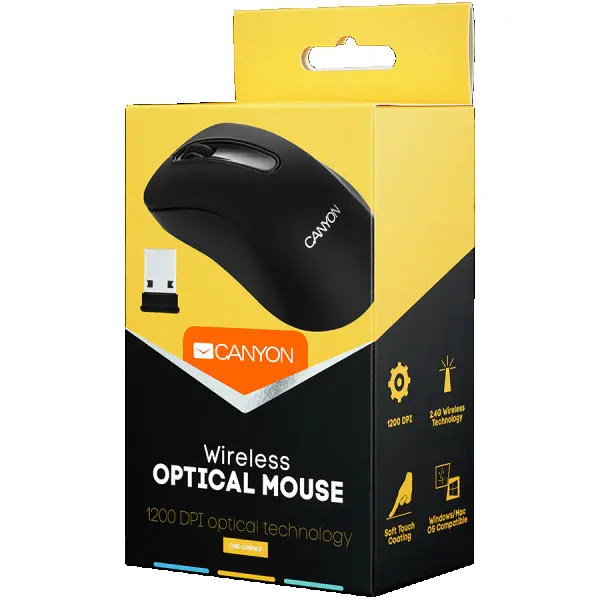 CANYON MW2 2.4GHz wireles Optical Mouse with 3 buttons, DPI 1200, Black, 108*65*38mm, 0.066kg ( CNE-CMSW2 ) 