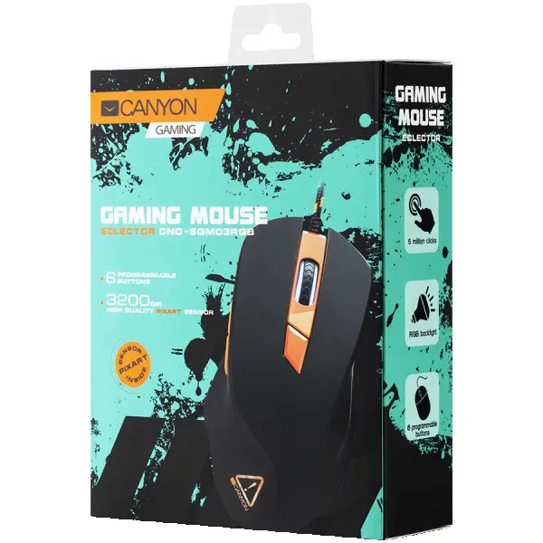 Wired Gaming Mouse with 6 programmable buttons, Pixart optical sensor, 4 levels of DPI and up to 3200, 5 million times key life, 1.65m Brai