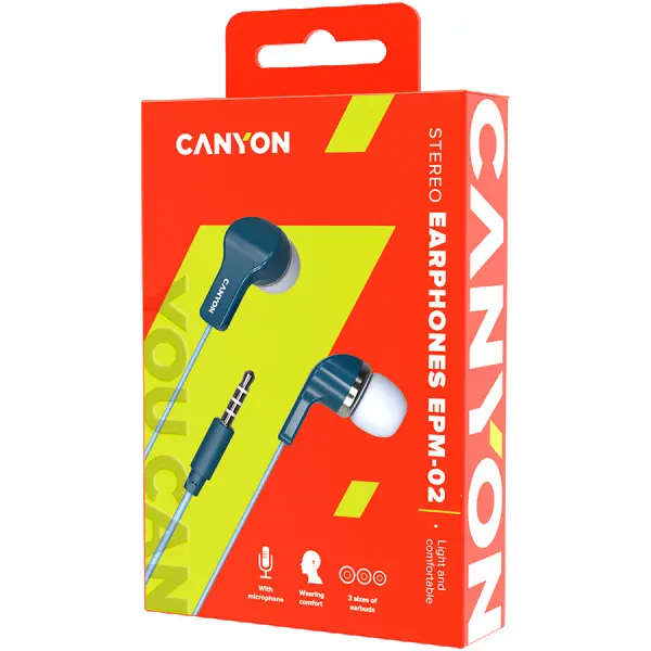CANYON EPM-02 Stereo Earphones with inline microphone, Blue, cable length 1.2m, 20*15*10mm, 0.013kg ( CNS-CEPM02BL ) 
