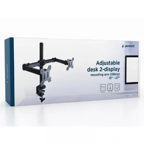 MA-DF2-01 Gembird Podesivi dupli stoni drzac za monitor, tilt,13-27 max.2x7kg 