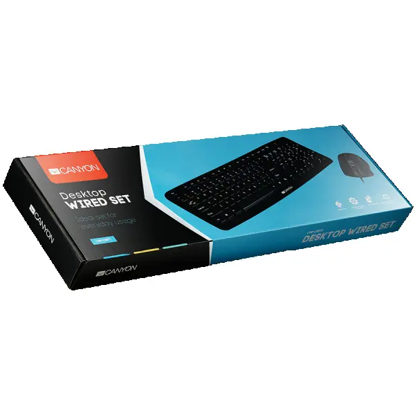 CANYON USB standard KB,  104 keys, water resistant AD layout bundle with optical 3D wired mice 1000DPI,USB2.0, Black, cable length 1.5m(KB)
