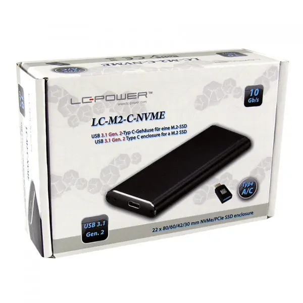 HDD SSD Rack LC Power LC-M2-C-NVME Enclosure for M.2 SSD USB3.1 Gen.2 Type C