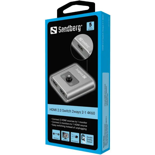 HDMI Switch Sandberg 2.0 4K 2-1 509-22