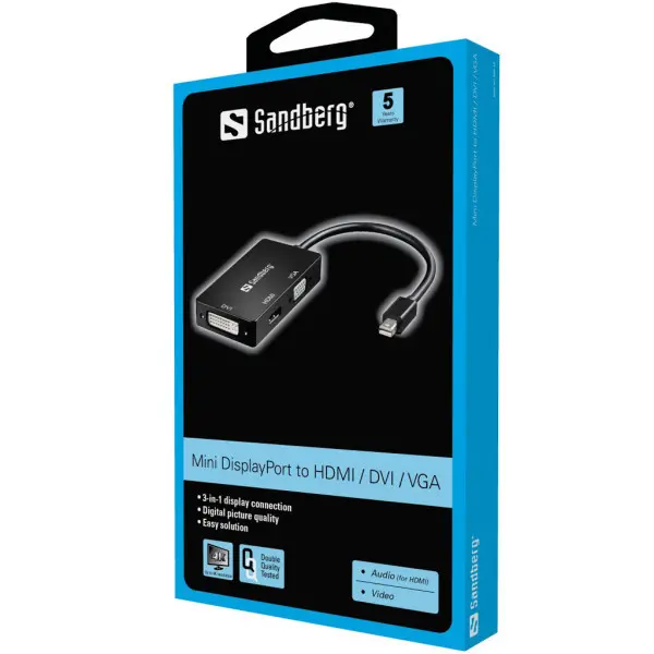 Adapter Sandberg Mini DisplayPort - HDMIDVIVGA 509-12