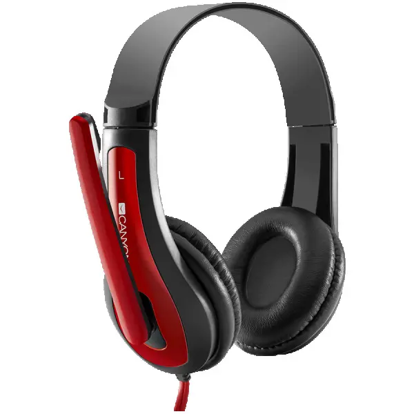 CANYON HSC-1 basic PC headset with microphone, combined 3.5mm plug, leather pads, Flat cable length 2.0m, 160*60*160mm, 0.13kg, Black-red (
