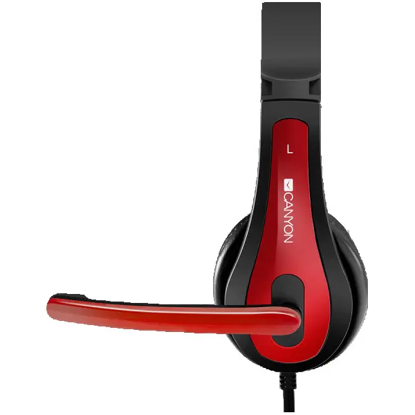 CANYON HSC-1 basic PC headset with microphone, combined 3.5mm plug, leather pads, Flat cable length 2.0m, 160*60*160mm, 0.13kg, Black-red (