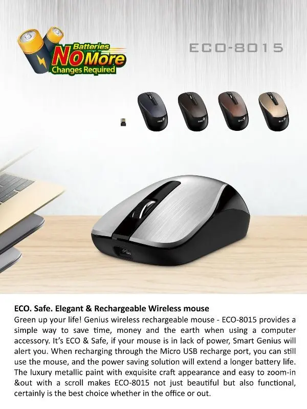 Genius  ECO-8015 Rechargeable Wireless Mouse Chocolate, NEW Package