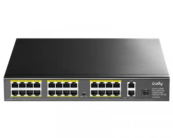 Cudy FS1026PS1 24-Port 10/100M PoE+ Switch, 2Gbit Uplink + 1 Gbit Combo SFP Port