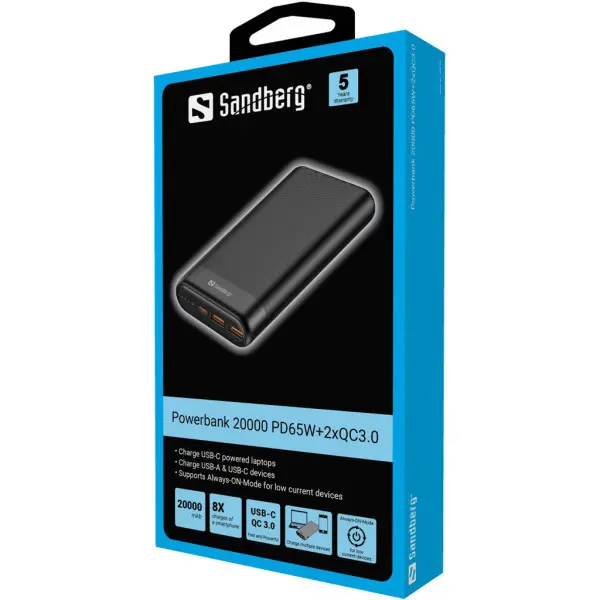 Powerbank Sandberg 420-62 20000mAh 65W+2xQC3.0