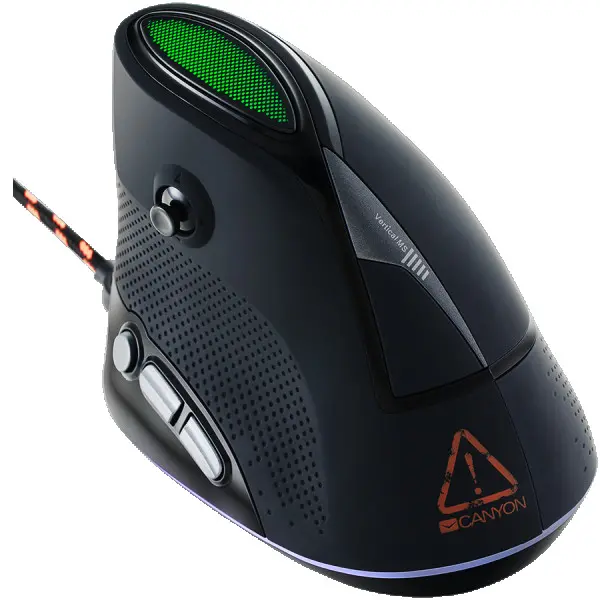 Wired Vertical Gaming Mouse with 7 programmable buttons, Pixart optical sensor, 6 levels of DPI and up to 4800, 2 million times key life, 1