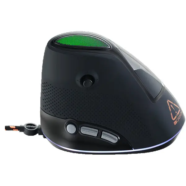 Wired Vertical Gaming Mouse with 7 programmable buttons, Pixart optical sensor, 6 levels of DPI and up to 4800, 2 million times key life, 1