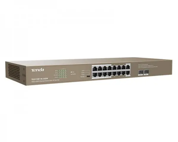TENDA TEG1118P-16-250W 16GE+2SFP Ethernet Switch With 16-Port PoE