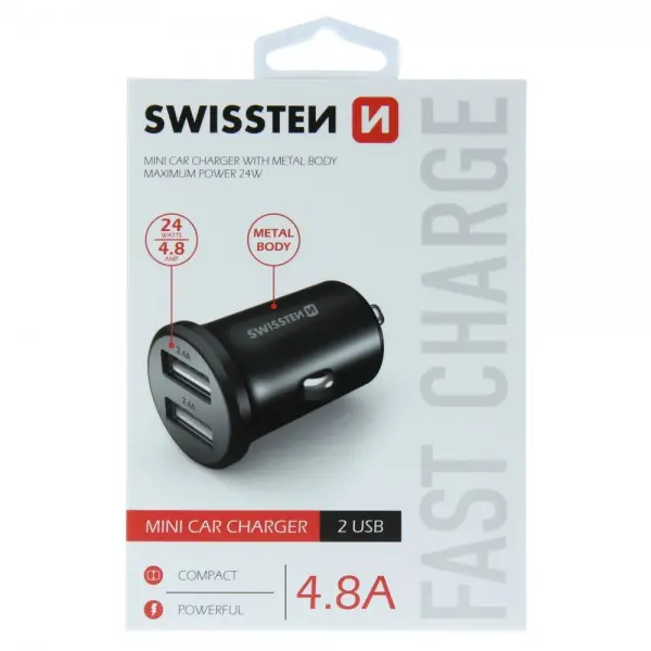 SWISSTEN Auto Punjac 4.8A 2xUsb (Crna)