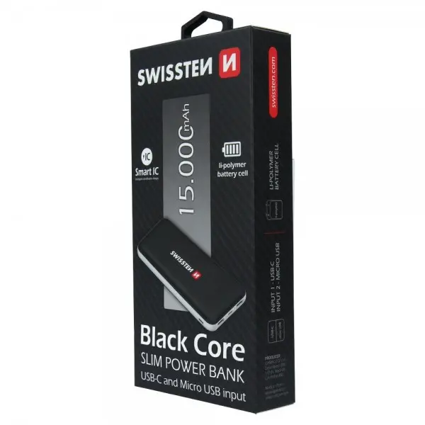SWISSTEN PowerBank SlimCore 15.000mAh type C (Crna)