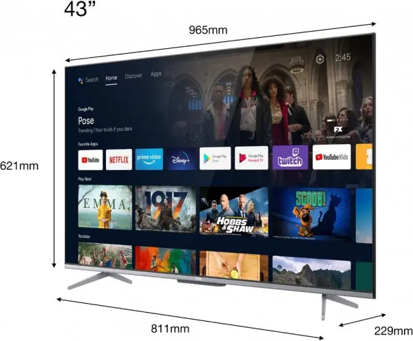 TCL TV 43P725, 43'', 4K Ultra HD, DVB-T2CS2