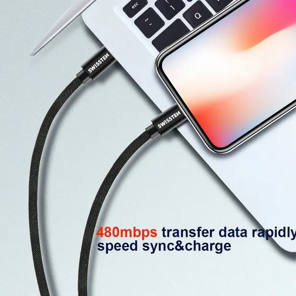 SWISSTEN DATA CABLE TEXTILE USB-CLIGHTNING 1.2m (Bela)