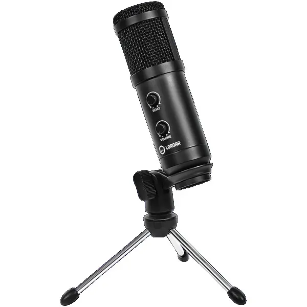 LORGAR Gaming Microphones, Black, USB condenser microphone with Volume Knob & Echo Kob, including 1x Microphone, 1 x 2.5M USB Cable, 1 x Tr