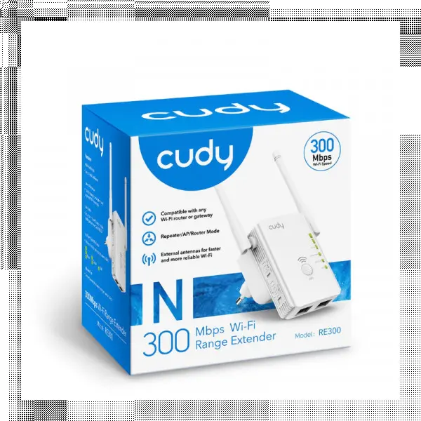 N300 3-in-1 Wireless Range Extender/Router/AP, 2.4 GHz 802.1b/g/n, 2x WAN/LAN, High Gain Antennas ( RE300 ) 