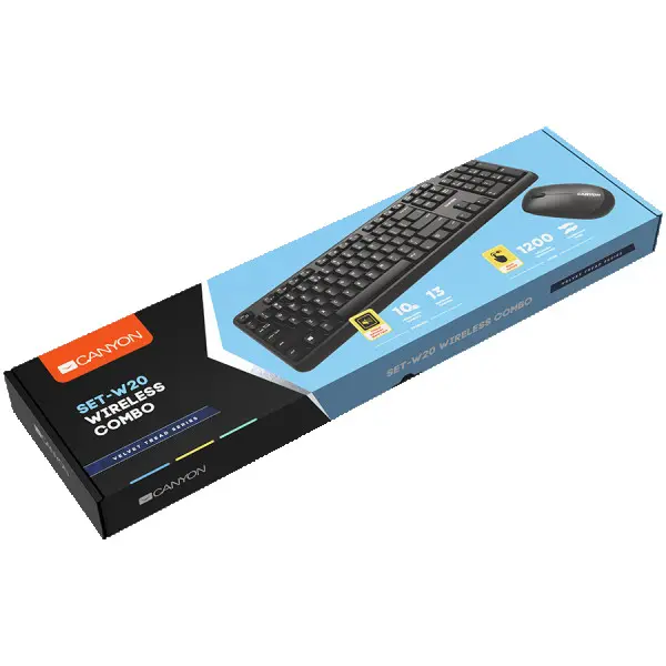 Wireless combo set,Wireless keyboard with Silent switches,104 keys, UK&US 2 in 1 layout,optical 3D Wireless mice 100DPI black ( CNS-HSETW02