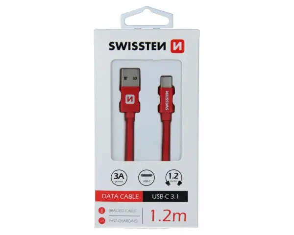 SWISSTEN Data kabl tekstil USB na TIP C 1.2m crveni