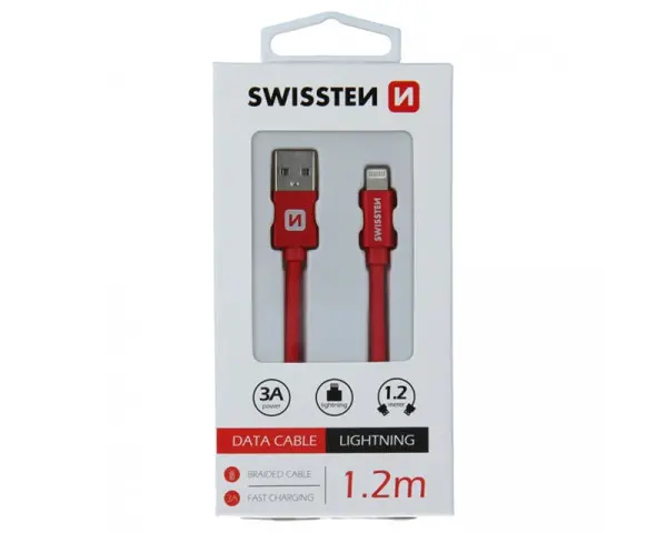SWISSTEN Data kabl tekstil USB na iPhone 1.2m crveni