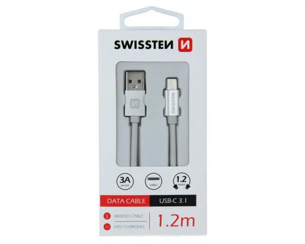 SWISSTEN Data kabl tekstil USB na TIP C 1.2m srebrni