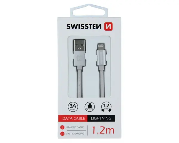 SWISSTEN Data kabl tekstil USB na iPhone 1.2m srebrni