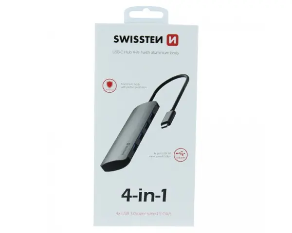 SWISSTEN TIP C HUB 4 in 1 aluminijum sivi