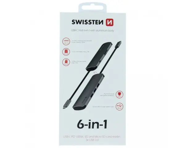 SWISSTEN TIP C HUB 6 in 1 aluminijum sivi
