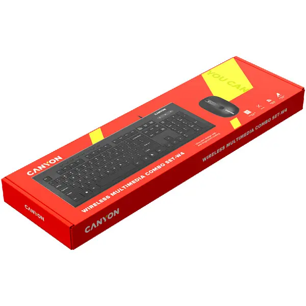 CANYON Multimedia 2.4GHz wireless combo-set, keyboard 104 keys, slim and brushed finish design, chocolate key caps, US layout (black); mous
