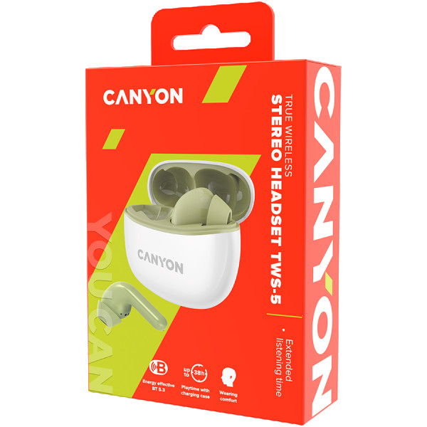 Canyon TWS-5 Bluetooth headset, with microphone, BT V5.3 JL 6983D4, Frequence Response:20Hz-20kHz, battery EarBud 40mAh*2+Charging Case 500 (2)
