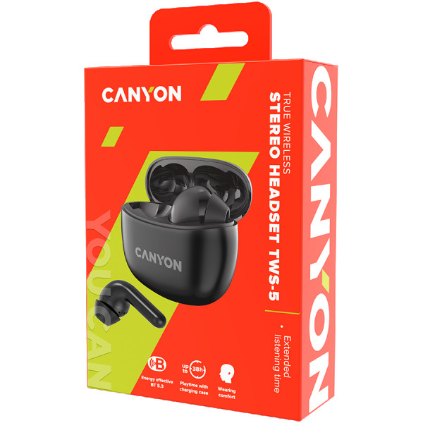 Canyon TWS-5 Bluetooth headset, with microphone, BT V5.3 JL 6983D4, Frequence Response:20Hz-20kHz, battery EarBud 40mAh*2+Charging Case 500 (3)