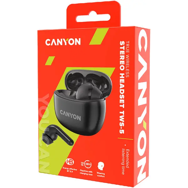 Canyon TWS-5 Bluetooth headset, with microphone, BT V5.3 JL 6983D4, Frequence Response:20Hz-20kHz, battery EarBud 40mAh*2+Charging Case 500 (3)