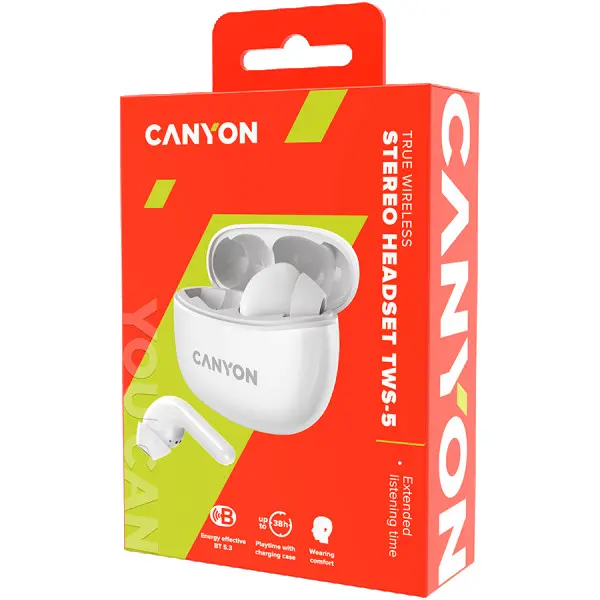 Canyon TWS-5 Bluetooth headset, with microphone, BT V5.3 JL 6983D4, Frequence Response:20Hz-20kHz, battery EarBud 40mAh*2+Charging Case 500 (4)
